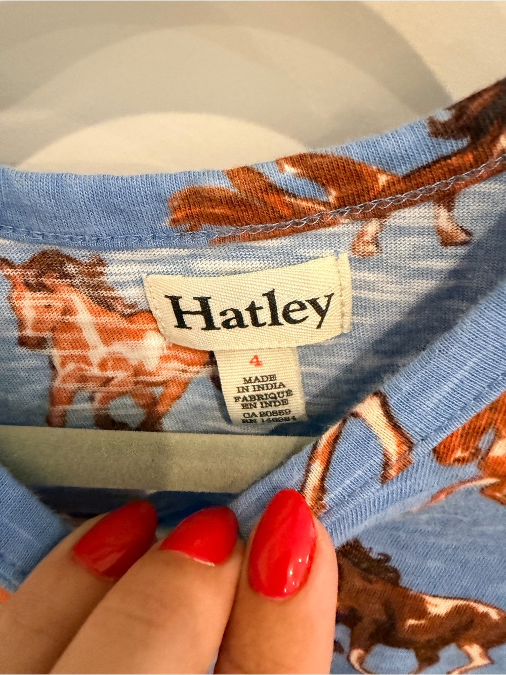 Hatley Light Blue Horse-Print Dress with Pink Drawstring - Picture 5 of 5